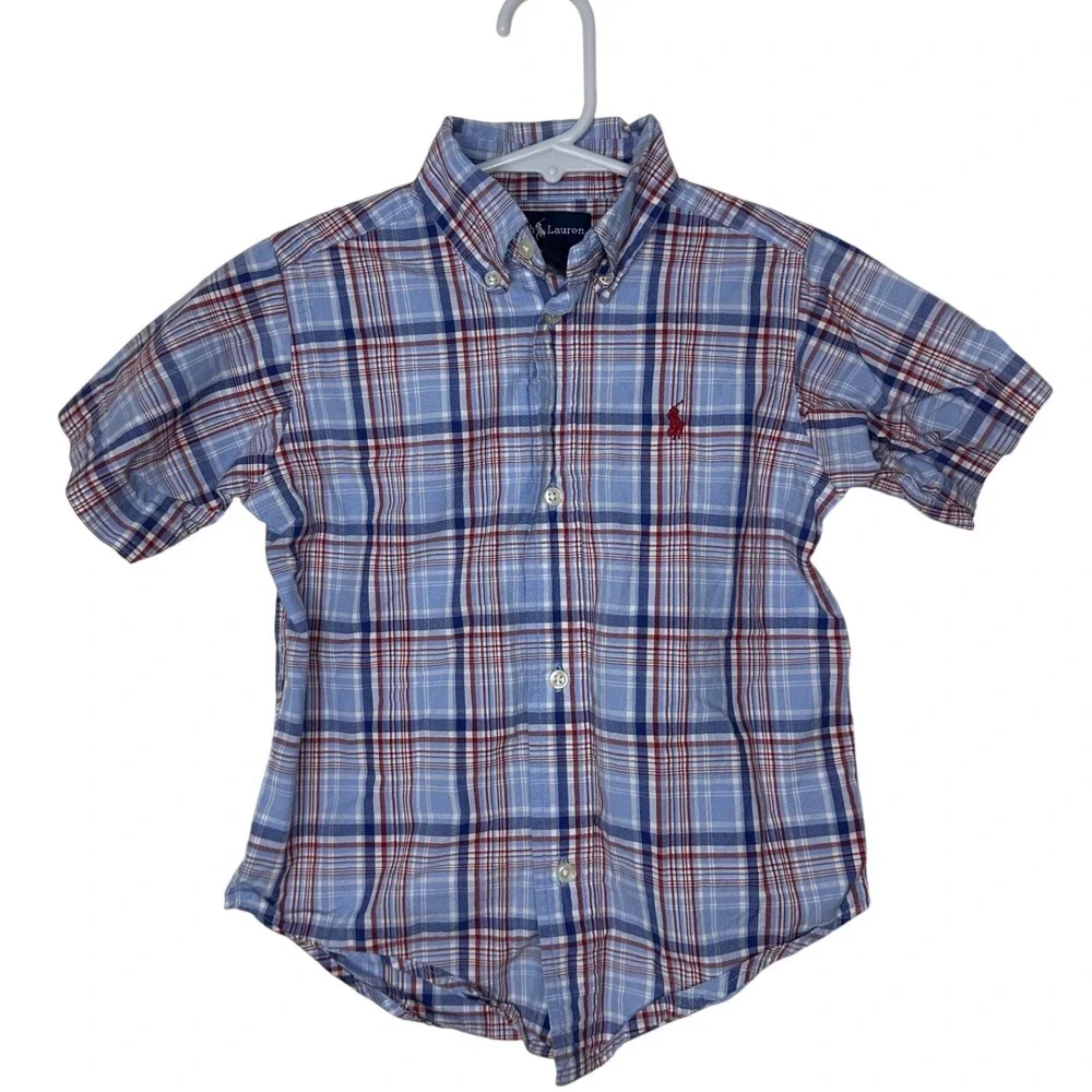 Ralph Lauren Toddler Boys Size 3T Blue‎ Red Plaid Short Sleeve Button Down Shirt